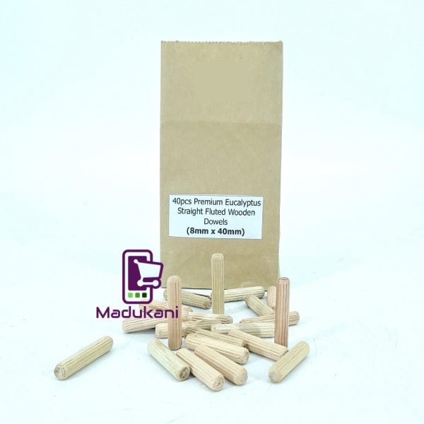 40PCS 8mm X 40mm Premium Eucalyptus Straight Fluted Wooden Dowels